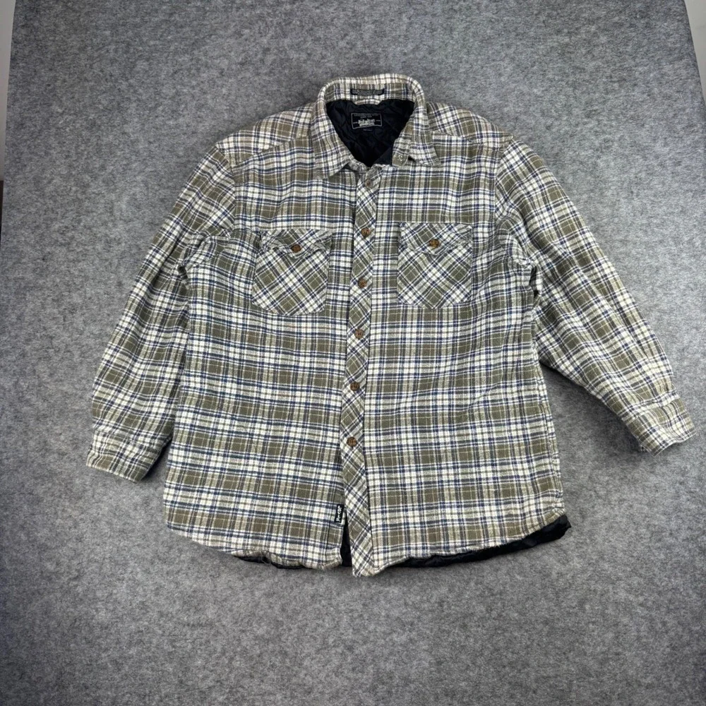 Levi Strauss Mens XL Quilted Lined Flannel Shirt Jacket Shacket Plaid Green Blue